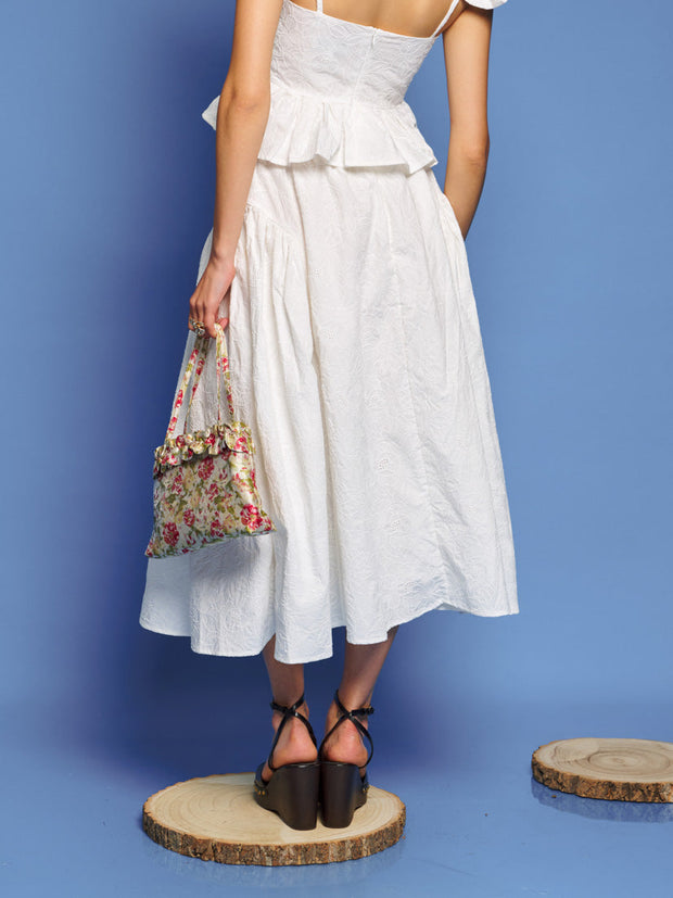 Pines Embroidered Midi Skirt Pearl White / Z