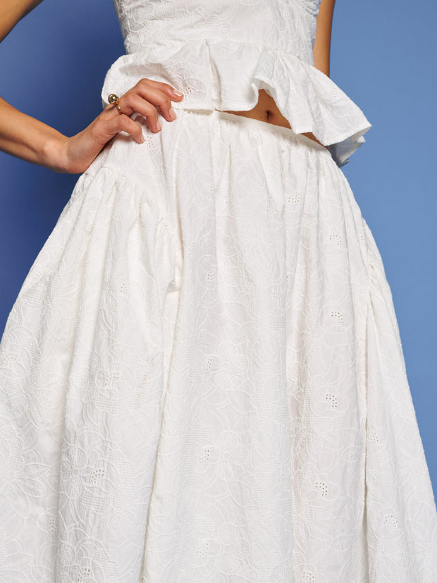 Pines Embroidered Midi Skirt Pearl White / Z