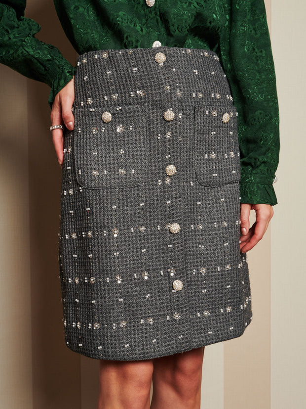 Parlour Tweed Midi Skirt Dark Grey / Z