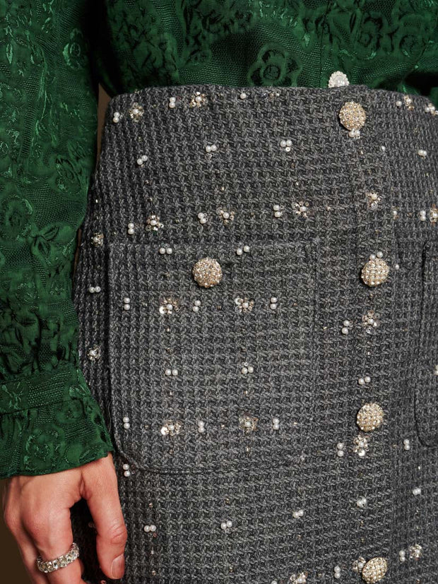 Parlour Tweed Midi Skirt Dark Grey / Z