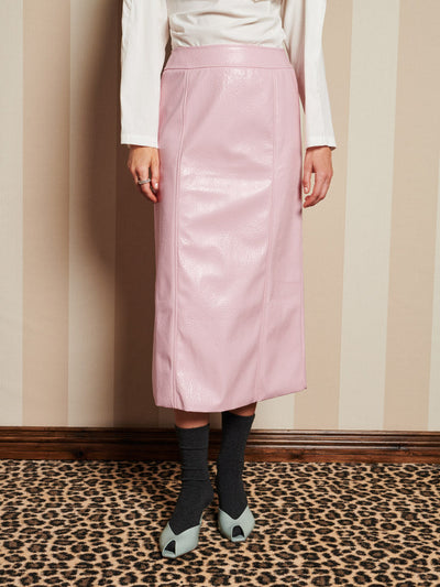 Rose-Spun PU Midi Skirt Baby Pink / Z