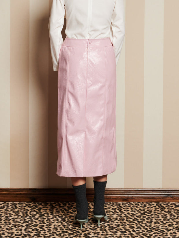 Rose-Spun PU Midi Skirt Baby Pink / Z
