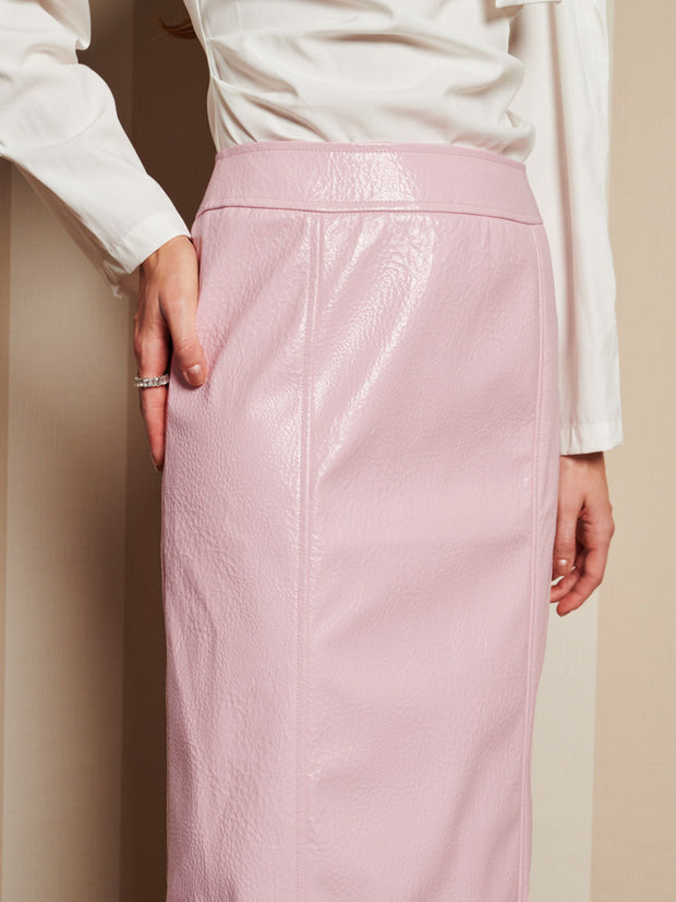 Rose-Spun PU Midi Skirt Baby Pink / Z
