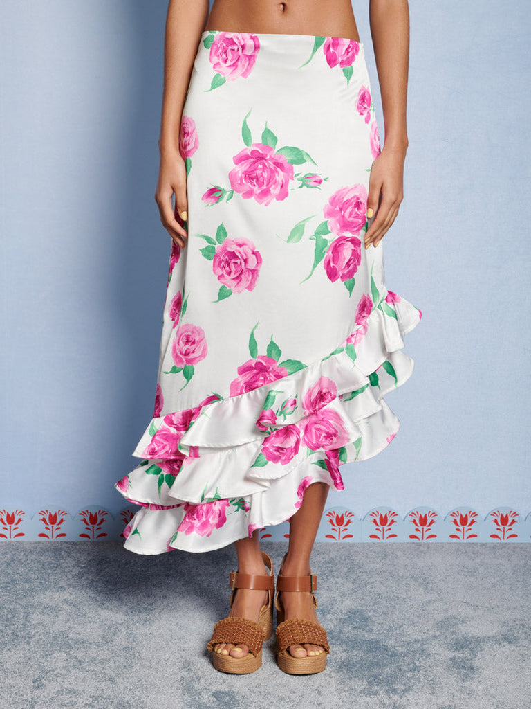 <b> < b> Pernilla Floral Ruffle Skirt