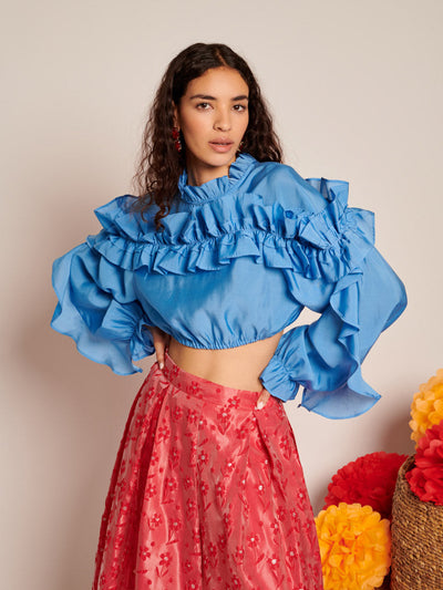 Musica Ruffled Cropped Top Cobalt Blue / Z