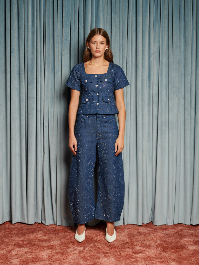 Daze Embellished Denim Top – Sister Jane