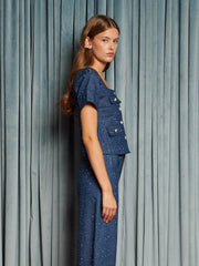 Daze Embellished Denim Top Indigo Blue / Z