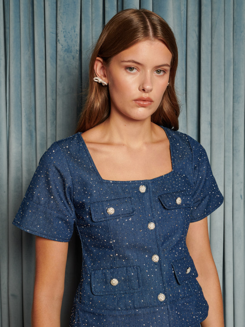 Daze Embellished Denim Top – Sister Jane