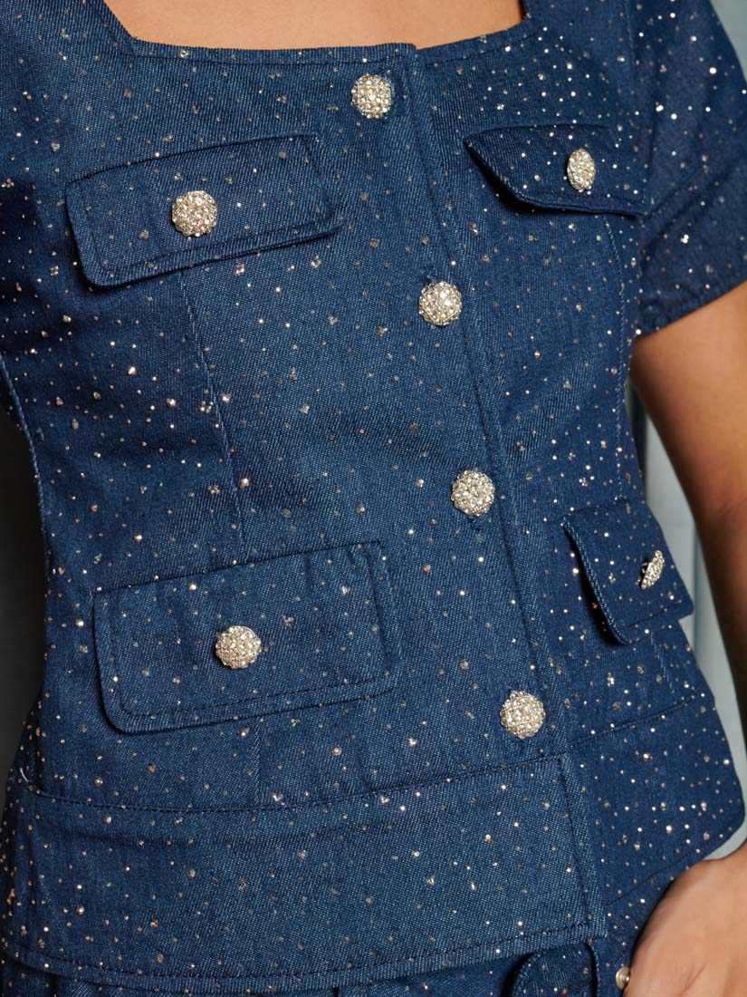 Daze Embellished Denim Top – Sister Jane