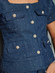 Daze Embellished Denim Top Indigo Blue / Z