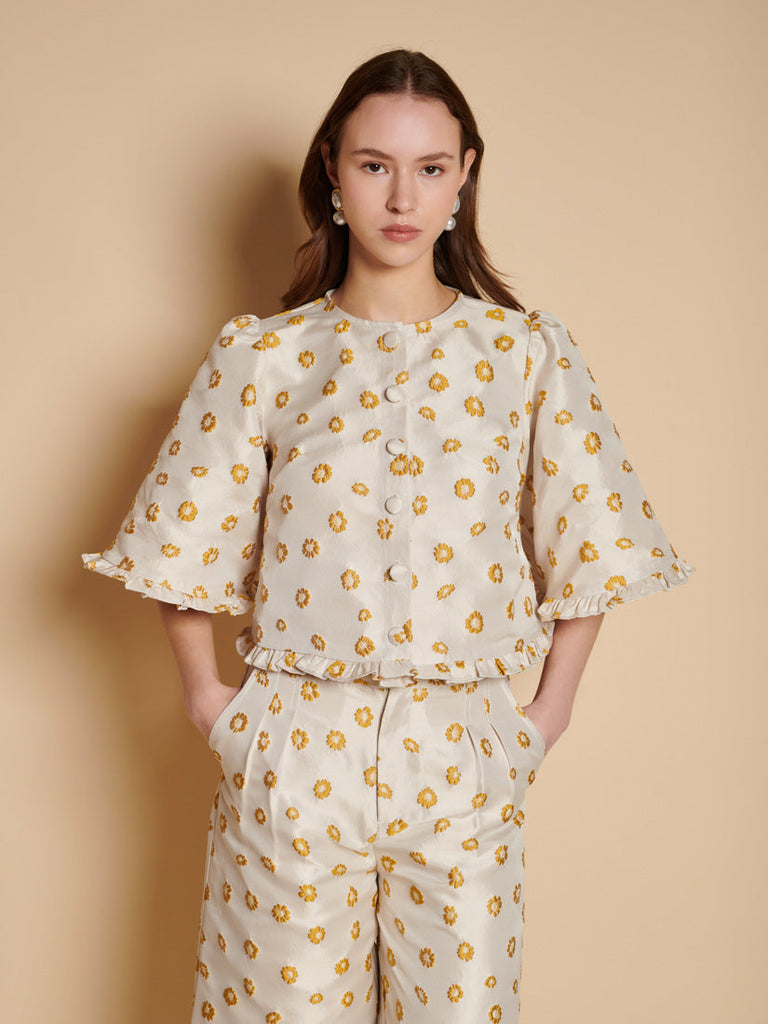 Mora Jacquard Ruffle Top by Hand Painted Tales
