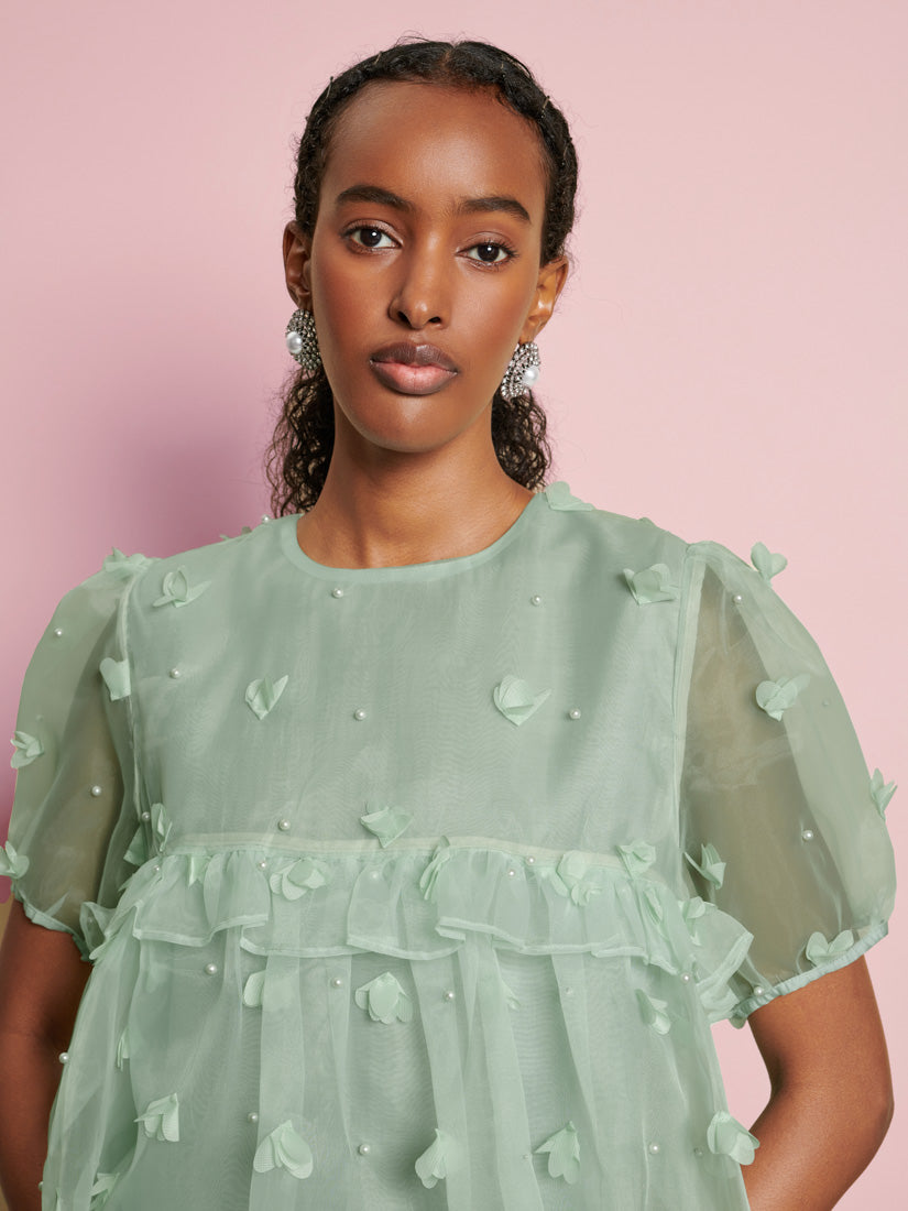 sister jane - woodlands organza blouse  フリルブラウス　シャツ Sister Jane Chicory sheer organza blouse in light blue | ASOS
