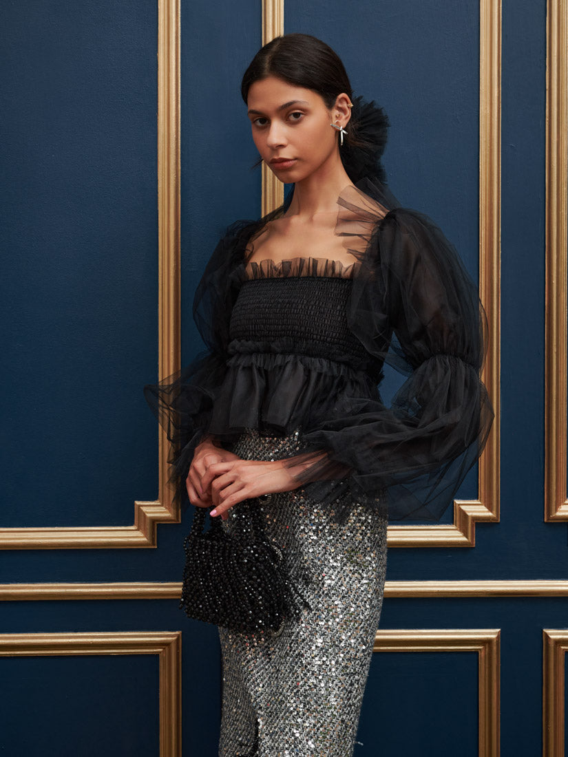 トップス Treat Girl's tulle frill jersey (Black) Treat Girl's tulle frill jersey