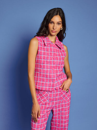 Cottage Check Tweed Vest Raspberry Pink / Z