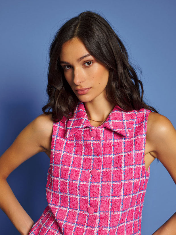 Cottage Check Tweed Vest Raspberry Pink / Z