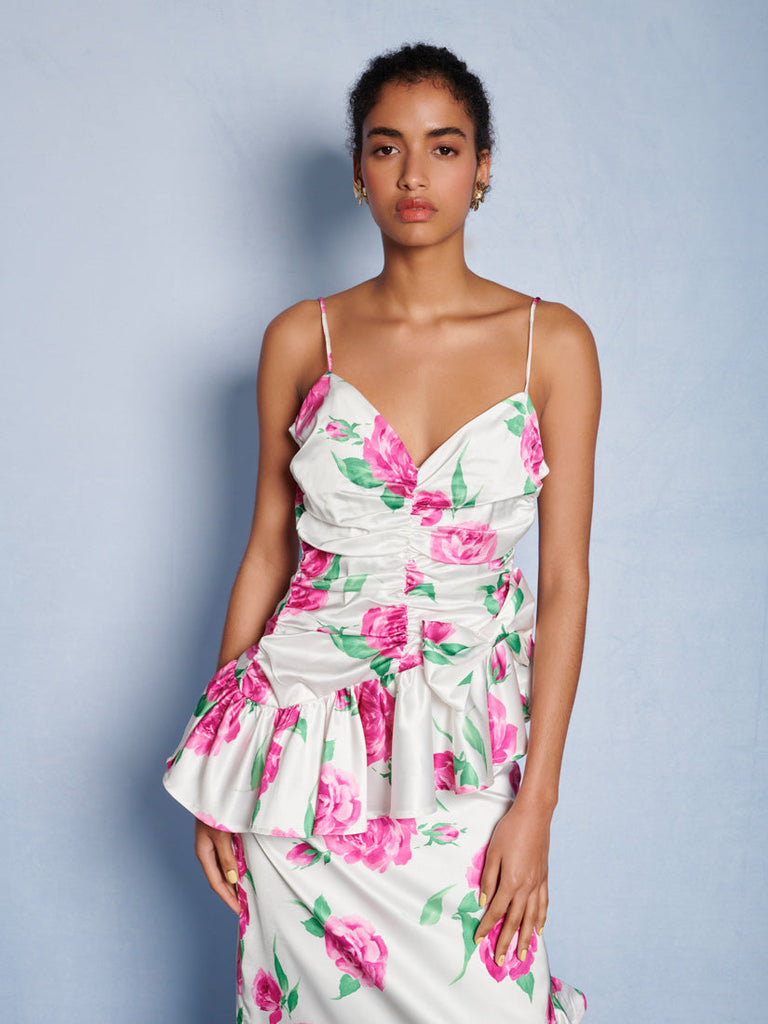 <b> < b> Pernilla Floral Ruffle Top