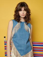 <b> Ghospell </b> Deborah Striped Denim Top