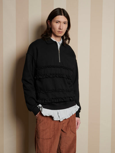 Tommie Ruffle Half Zip Sweat Coal Black / Z