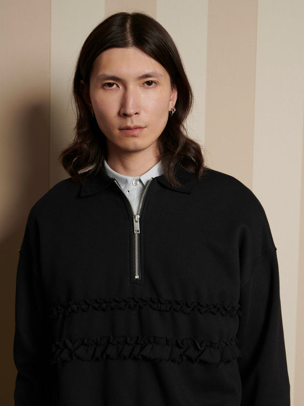 Tommie Ruffle Half Zip Sweat Coal Black / Z