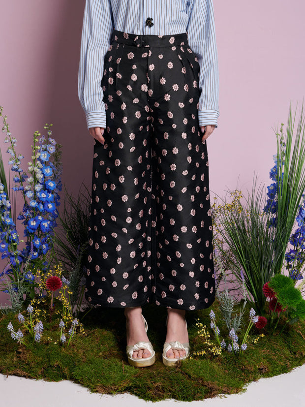 Rose Bells Jacquard Trousers Black & Pink / Z