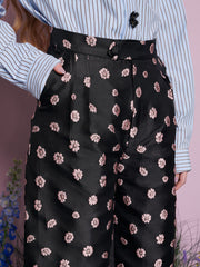 Rose Bells Jacquard Trousers Black & Pink / Z