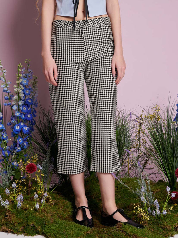 Petal Houndstooth Capri Trousers Black & White / Z
