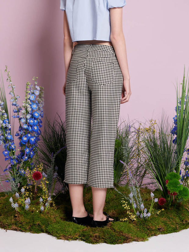 Petal Houndstooth Capri Trousers Black & White / Z