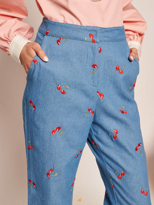 Lola Denim Cropped Trousers Sky Blue / Z