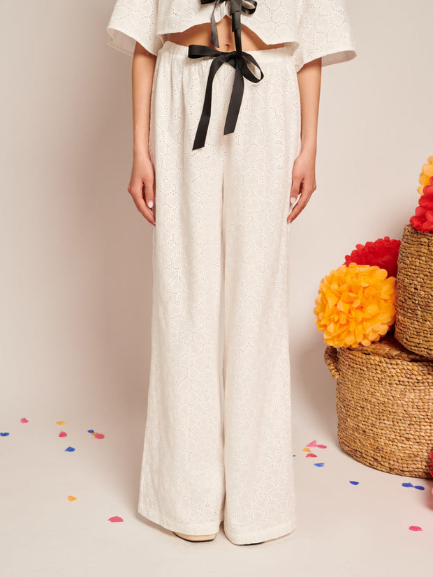 Blanca Broderie Anglaise Trousers Pearled White / Z