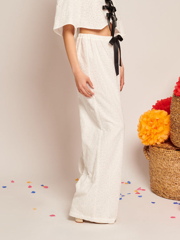 Blanca Broderie Anglaise Trousers Pearled White / Z