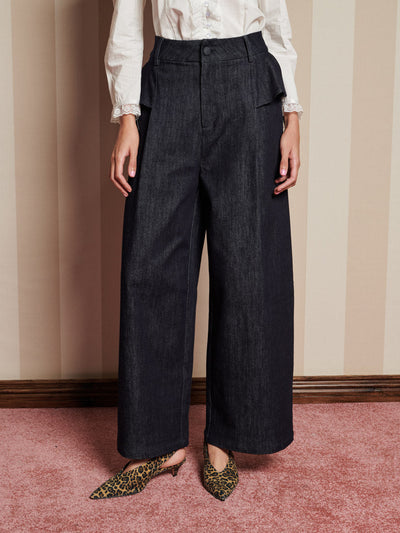 Curio Denim Ruffle Trousers Dark Denim / Z