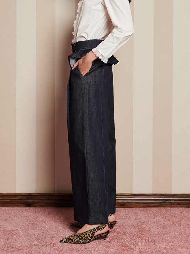 Curio Denim Ruffle Trousers Dark Denim / Z