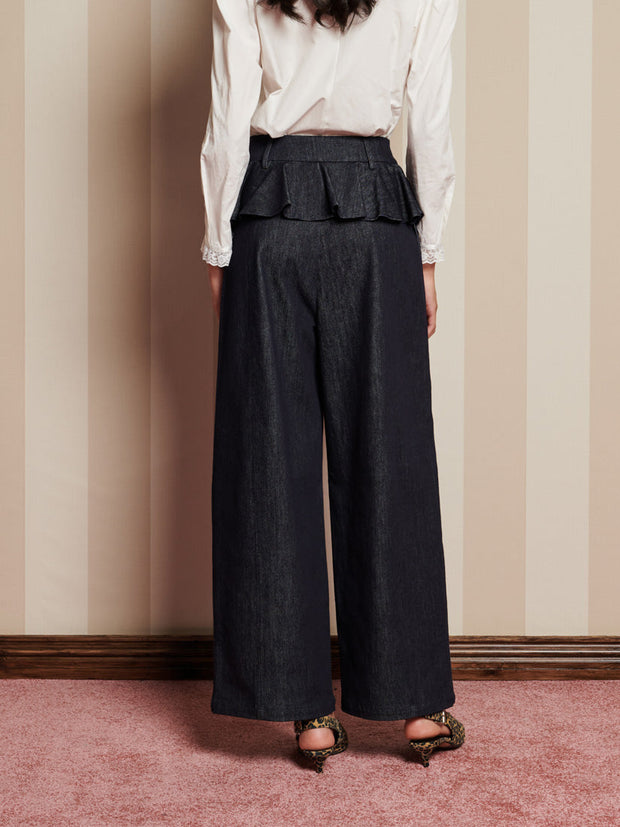 Curio Denim Ruffle Trousers Dark Denim / Z