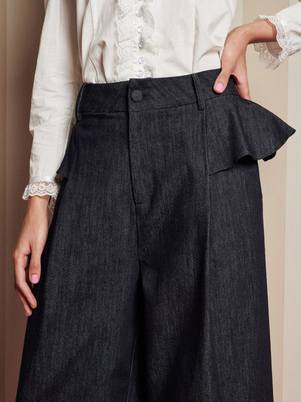 Curio Denim Ruffle Trousers Dark Denim / Z