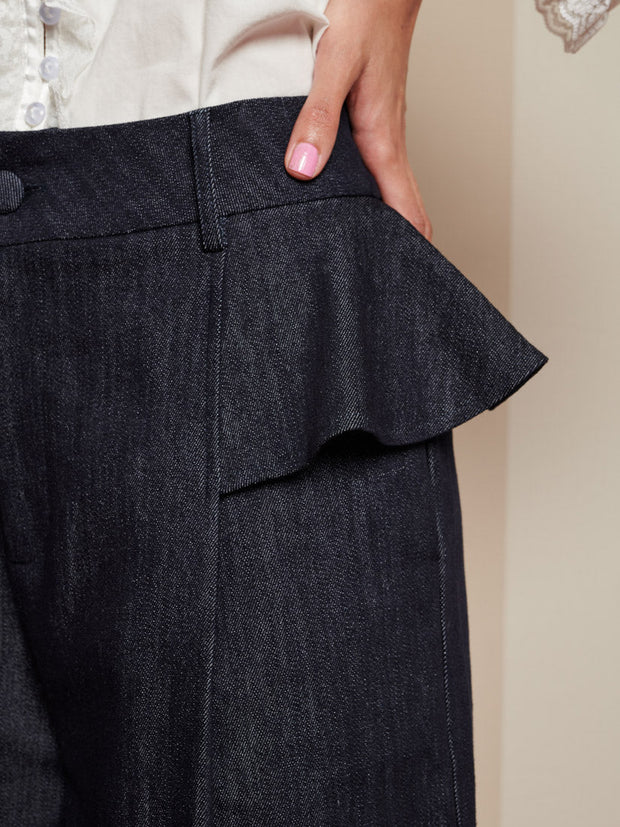 Curio Denim Ruffle Trousers Dark Denim / Z