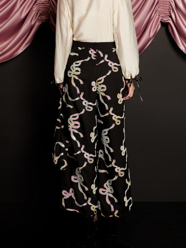 Ripple Bow Embellished Trousers Coal Black / Z