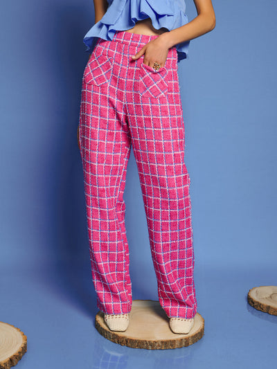 Cottage Check Tweed Trousers Raspberry Pink / Z