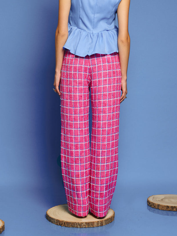 Cottage Check Tweed Trousers Raspberry Pink / Z