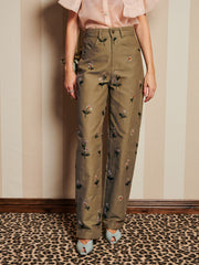 Chateau Flower Embellished Jeans Olive Green / Z
