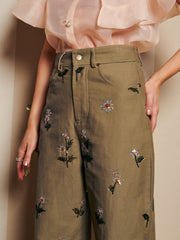Chateau Flower Embellished Jeans Olive Green / Z