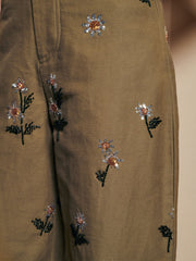 Chateau Flower Embellished Jeans Olive Green / Z