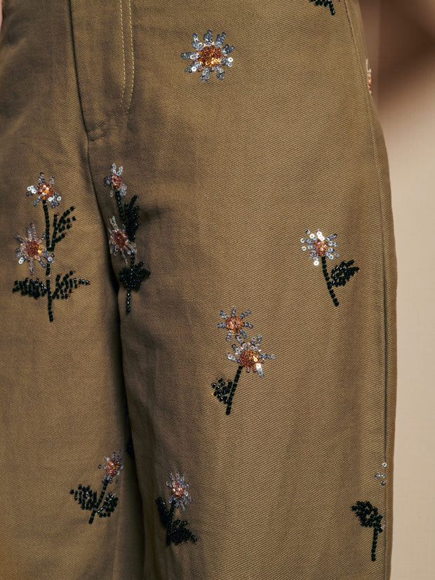 Chateau Flower Embellished Jeans Olive Green / Z