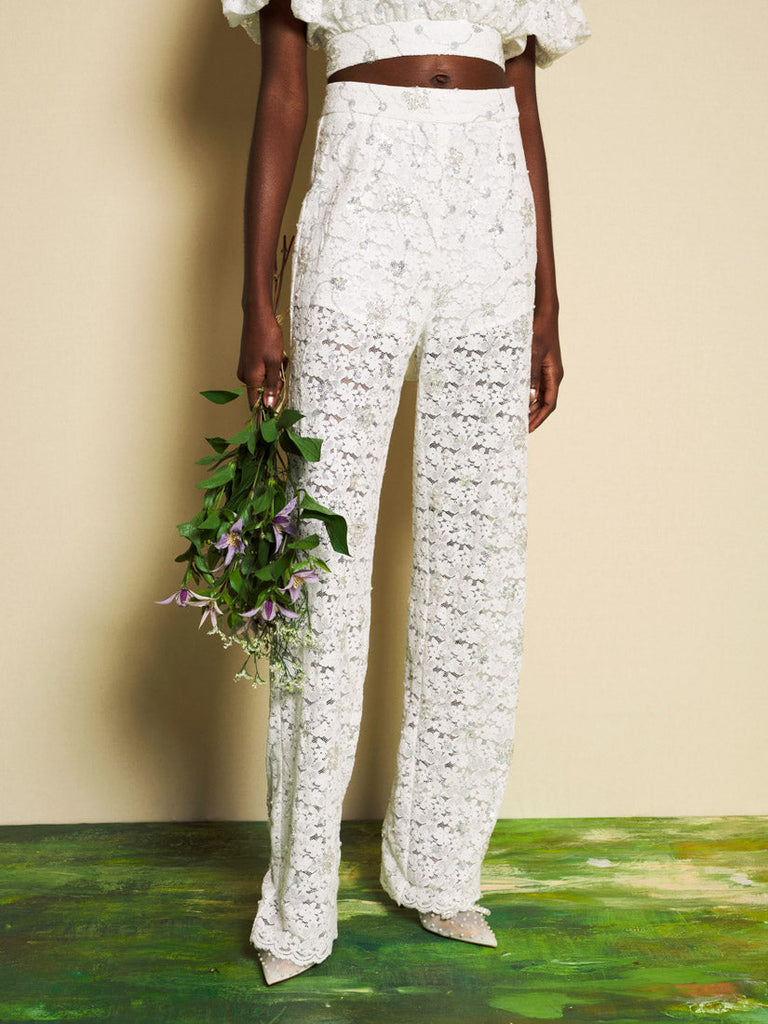 <b> < b> Jardin Sequin Lace Trousers
