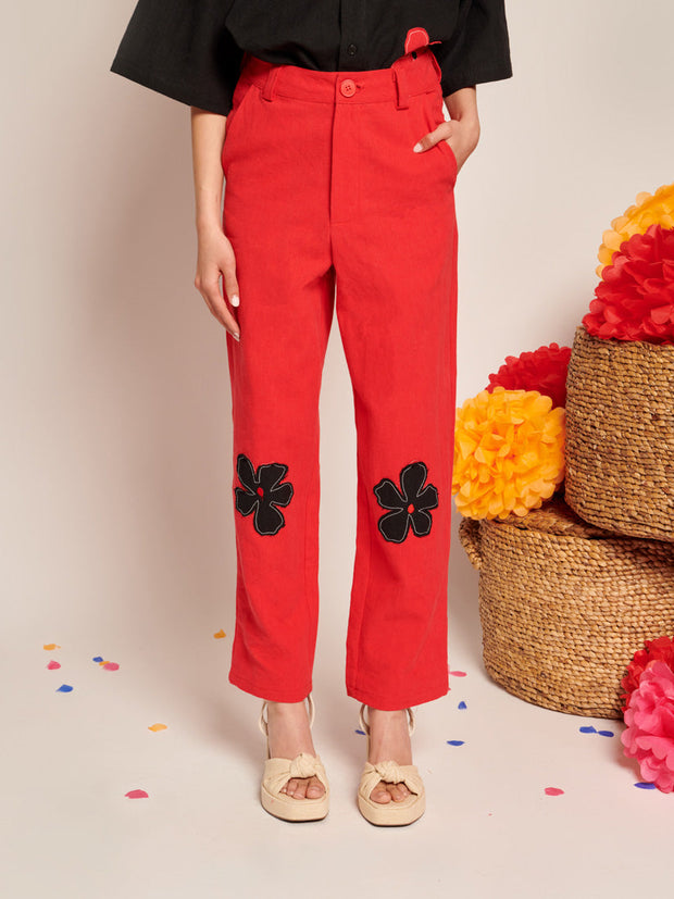 Camelia Applique Trousers Carmin Red / Z