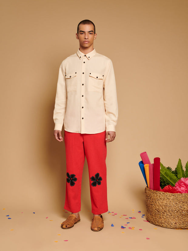 Camelia Applique Trousers Carmin Red / Z