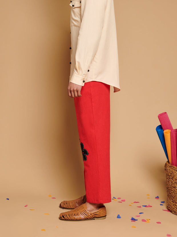 Camelia Applique Trousers Carmin Red / Z