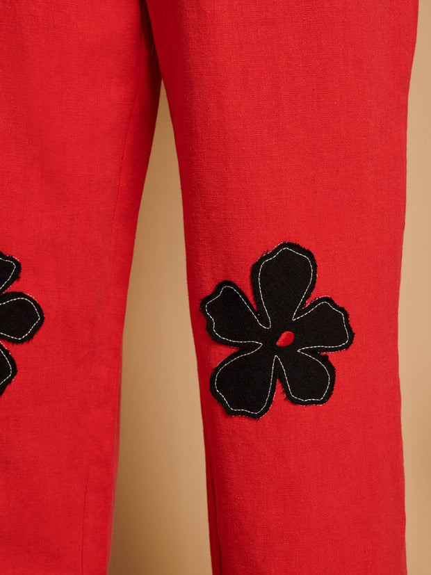 Camelia Applique Trousers Carmin Red / Z