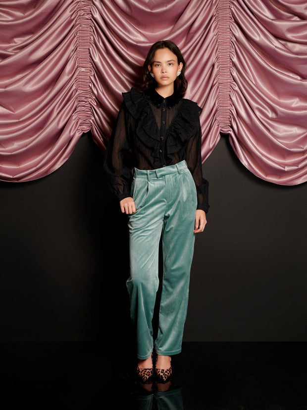 Elio Velvet Tailored Trousers Celadon Blue / Z