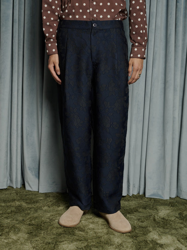 Dinah Jacquard Barrel Trousers Dark Blue / Z