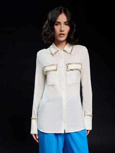 <b>Ghospell</b> Dana Embellished Pocket Shirt